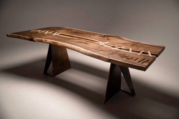 Walnut And Maple Dining Table | Stitched Maple Inlays