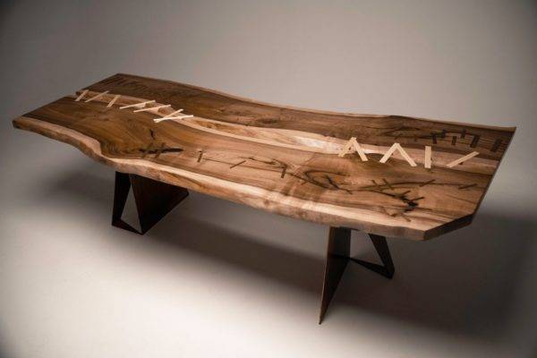 Walnut And Maple Dining Table | Stitched Maple Inlays - Image 8